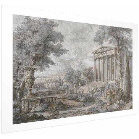 Poster - Tempio sulla collina - Architettura greca in colori tenui