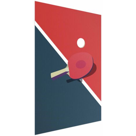 Póster - Tenis de mesa - pelota y raqueta sobre la mesa