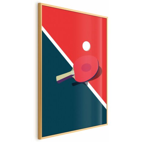 Póster - Tenis de mesa - pelota y raqueta sobre la mesa
