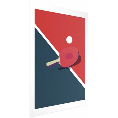 Póster - Tenis de mesa - pelota y raqueta sobre la mesa