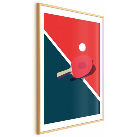 Poster - Tennis da tavolo - pallina e racchetta sul tavolo