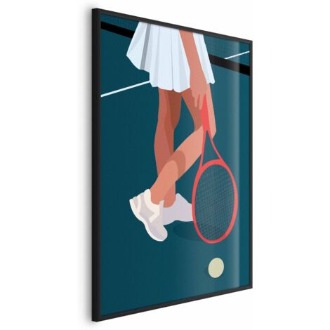 Poster - Tennista con racchetta rossa in campo - illustrazione