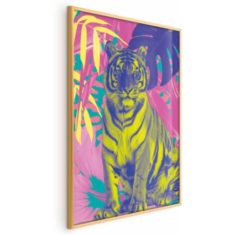 Poster - Tigre colorata - Colori intensi di una tigre circondata da piante tropicali