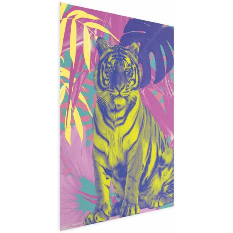 Poster - Tigre colorata - Colori intensi di una tigre circondata da piante tropicali