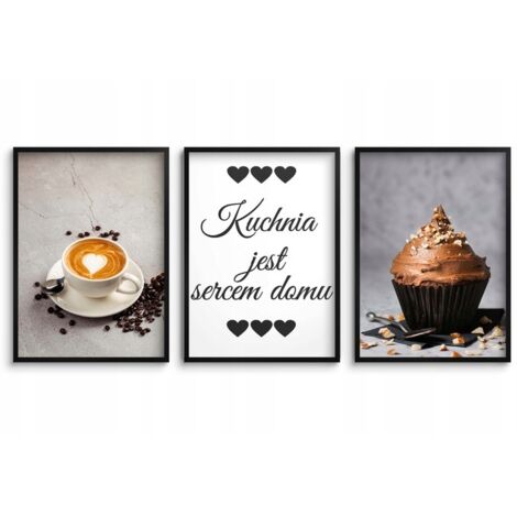 Póster tríptico con marco negro. Cuadros de pared para la cocina.