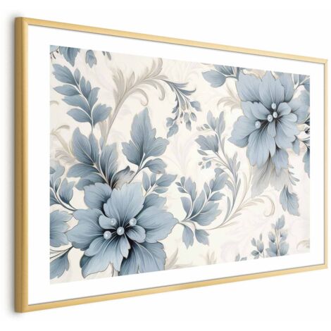 Poster – Türkisfarbene Zierblumen im Retro-Stil