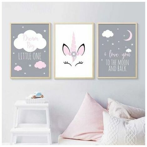 Poster Wall Decor Baby Nursery Animals Unicorn Quotes Clouds Poster Canvas Painting Home Decoration Gifts Girl Boy XL (50 x 70 cm) 3 Pcs Multicolor