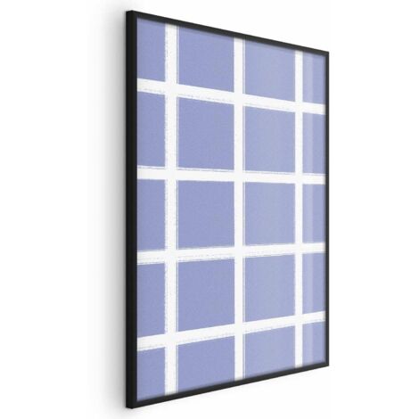 Poster – Weiße Linien – ein Raster mit großem Maschenmuster auf blauem Hintergrund