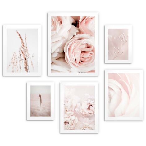 Poster XXL pastello di fiori e spighe di grano - rosa