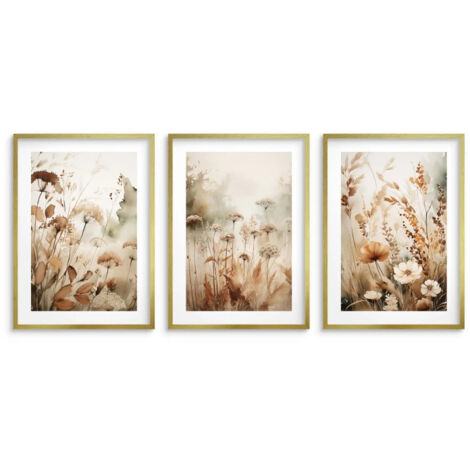Pósteres bohemios con marco dorado para pared, para sala de estar, dormitorio y flores silvestres.