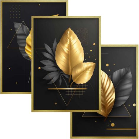 Pósteres de pared glamurosos con hojas doradas para decorar la sala de estar.
