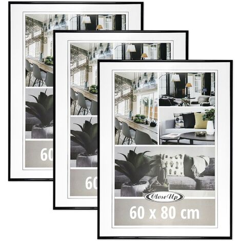 Posterrahmen 60 x 80 cm schwarz, 3er Set Kunststoffleiste (Leistenbreite 12mm), PVC-Scheibe (unzerbrechlich)