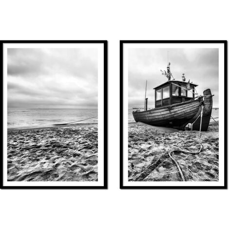 POSTERS CON CUADROS EN MARCO 53x73cm Díptico Conjunto de 2 cuadros Barco Mar P2151