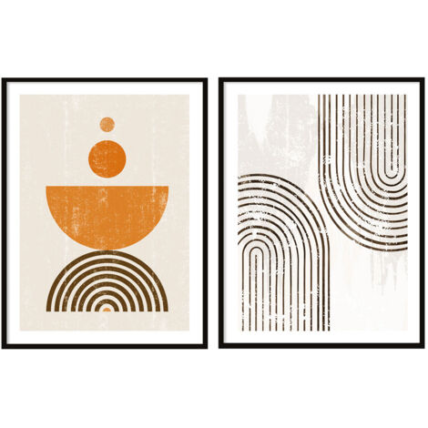 POSTERS CON FOTOS EN MARCO 53x73cm Díptico Conjunto de 2 cuadros Formas Boho P2070