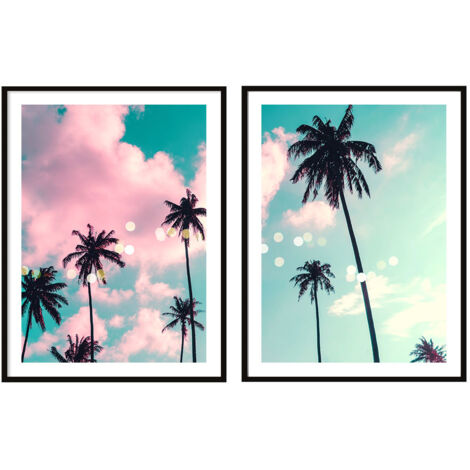 PÓSTERS CON FOTOS EN MARCO 53x73cm Díptico Conjunto de 2 cuadros Palmeras del Cielo P2084