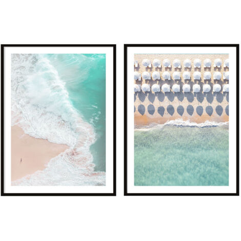 POSTERS CON FOTOS EN MARCO 53x73cm Díptico Conjunto de 2 cuadros Playa Mar P2086
