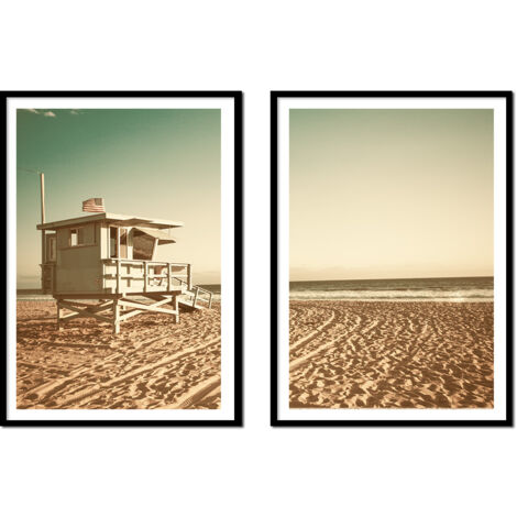 POSTERS CON FOTOS EN MARCO 53x73cm Díptico Conjunto de 2 cuadros Playa USA Boho P2170