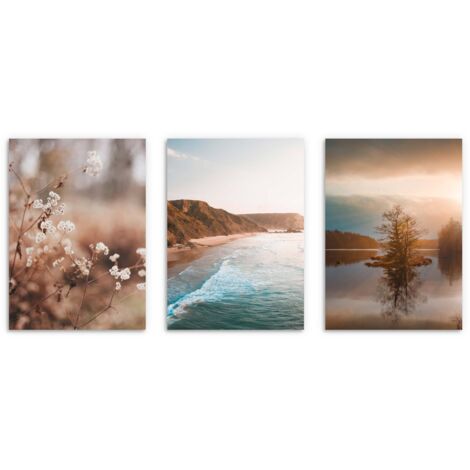 Pósters de pared para salón boho, paisaje, costa y lago 3x30x40