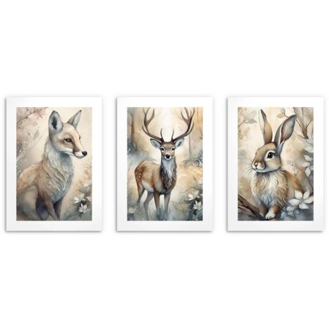 Pósters infantiles de animales del bosque, decoración de habitación de cuento de hadas, 3x 30x40
