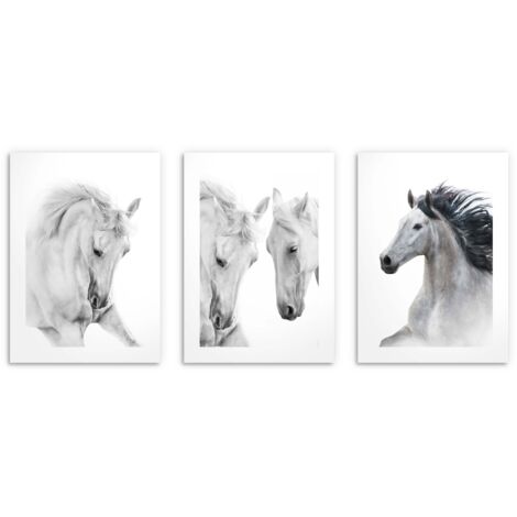 Pósters para la pared de la cocina, salón, pósters infantiles Caballos Blancos 3x30x40