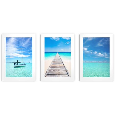 Pósters para la pared de la sala Playa de arena Muelle Océano azul 3x30x40
