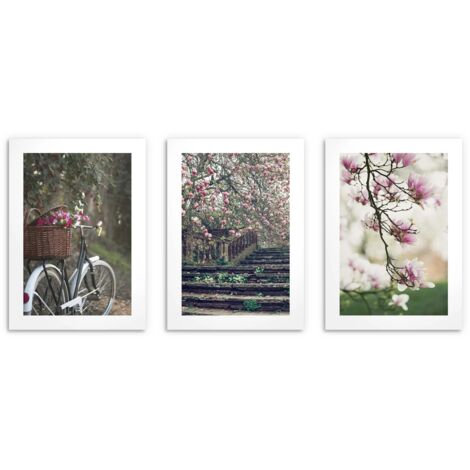 Pósters para la pared del salón árboles de primavera, bicicleta 3x30x40cm