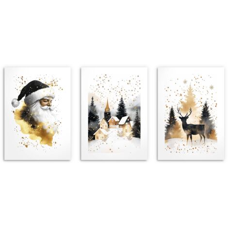Pósters para la pared del salón Navidad Papá Noel Paisaje invernal 3x30x40