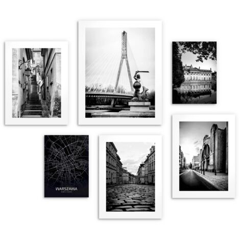 Pósters XXL para salón, cuadros, set de Varsovia en blanco y negro