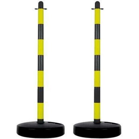 Postes de señalización, demarcación temporal, para eventos, espacios públicos, con base lastrada, negro/amarillo, 2 piezas