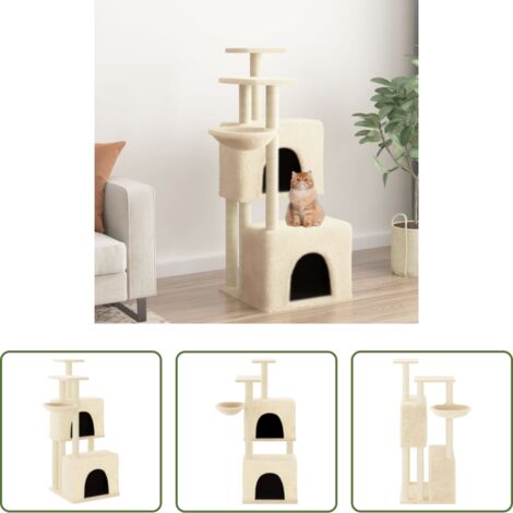 Postes de sisal -  Rascador para gatos con postes de sisal color crema 122 cm