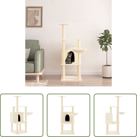 Postes de sisal -  Rascador para gatos con postes de sisal color crema 132 cm