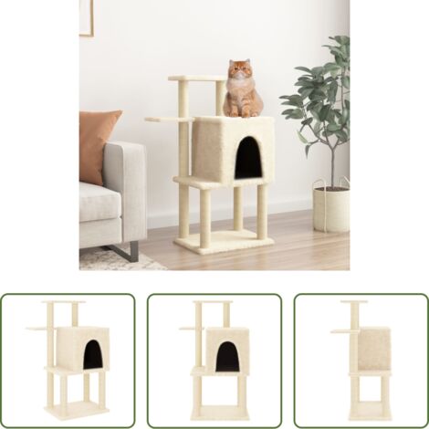 Postes de sisal -  Rascador para gatos con postes de sisal color crema 97 cm