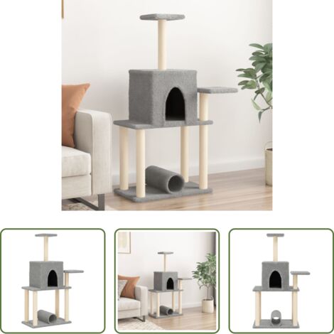 Postes de sisal -  Rascador para gatos con postes de sisal gris claro 122 cm