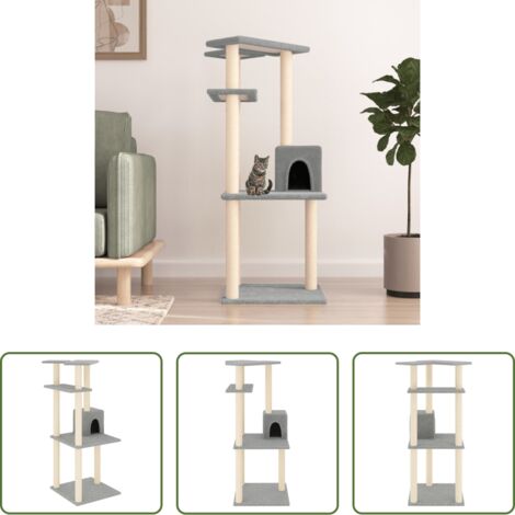 Postes de sisal -  Rascador para gatos con postes de sisal gris claro 123 cm
