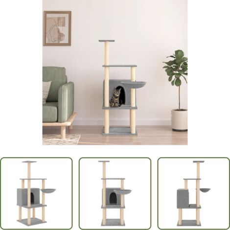 Postes de sisal -  Rascador para gatos con postes de sisal gris claro 132 cm