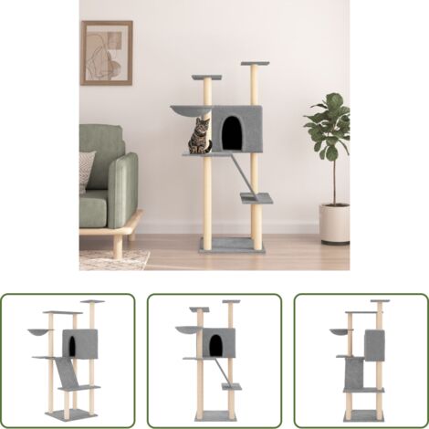 Postes de sisal -  Rascador para gatos con postes de sisal gris claro 143 cm