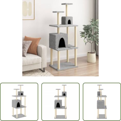 Postes de sisal -  Rascador para gatos con postes de sisal gris claro 167 cm