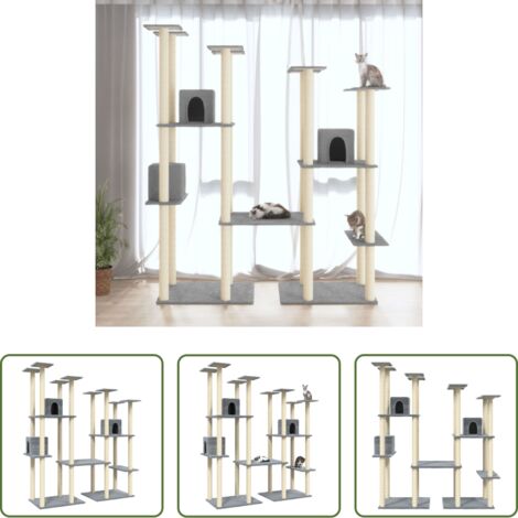 Postes de sisal -  Rascador para gatos con postes de sisal gris claro 174 cm
