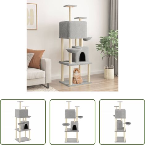 Postes de sisal -  Rascador para gatos con postes de sisal gris claro 180 cm