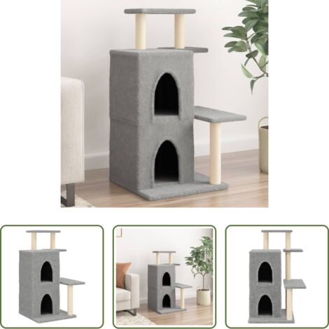 Postes de sisal -  Rascador para gatos con postes de sisal gris claro 97 cm