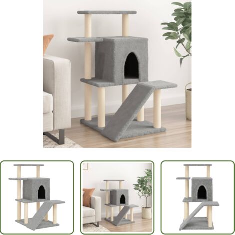 Postes de sisal -  Rascador para gatos con postes de sisal gris claro 97 cm