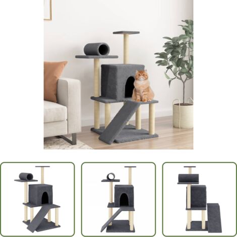Postes de sisal -  Rascador para gatos con postes de sisal gris oscuro 110,5 cm