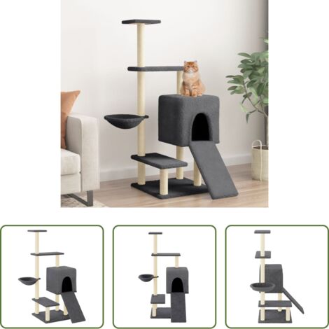 Postes de sisal -  Rascador para gatos con postes de sisal gris oscuro 130,5 cm
