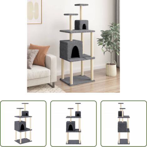 Postes de sisal -  Rascador para gatos con postes de sisal gris oscuro 167 cm