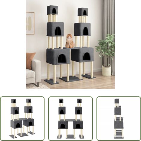 Postes de sisal -  Rascador para gatos con postes de sisal gris oscuro 199 cm