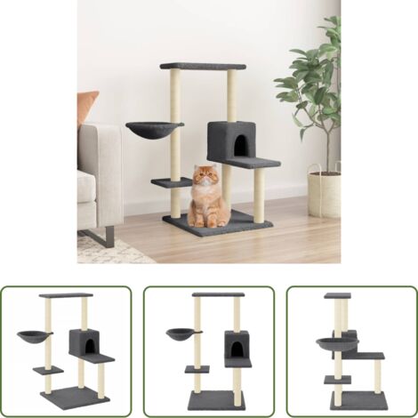 Postes de sisal -  Rascador para gatos con postes de sisal gris oscuro 95 cm