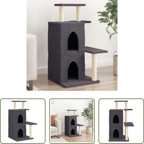 Postes de sisal -  Rascador para gatos con postes de sisal gris oscuro 97 cm
