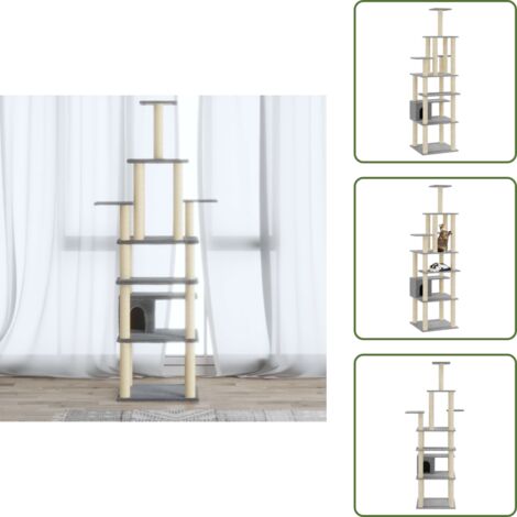 Postes de sisal - vidaXL Rascador para gatos con postes de sisal gris claro 183 cm - Casa para gatos