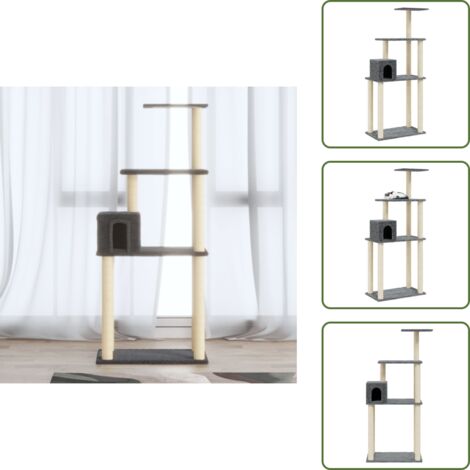 Postes de sisal - vidaXL Rascador para gatos con postes de sisal gris oscuro 147 cm - Casa para gatos