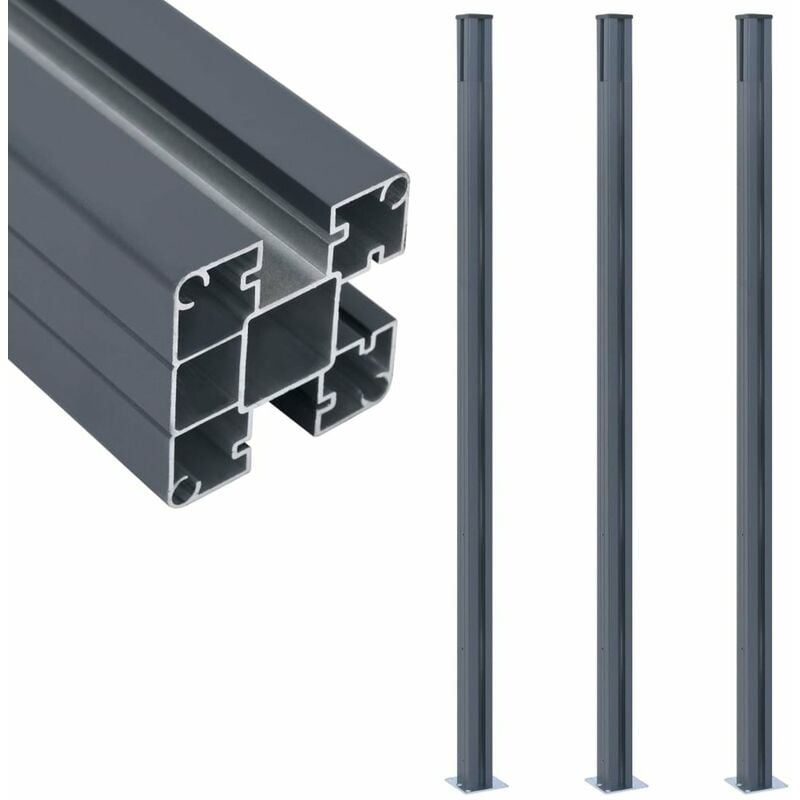 

Postes de valla 3 unidades aluminio gris oscuro 185 cm